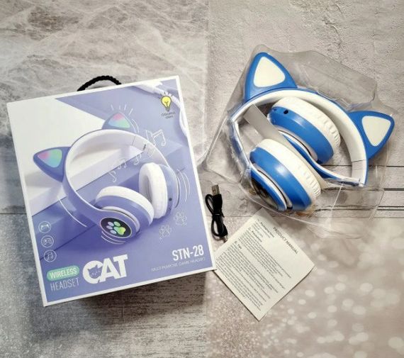 Беспроводные детские Bluetooth наушники Cat Ear VZV-23M с кошачьими ушками Синие | Зображення 4