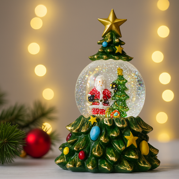 Музыкальный Снежный Шар-Ночник "Ёлка" 23см (LED, 5 Мелодий, Питание USB/Батарейки) | Зображення 2