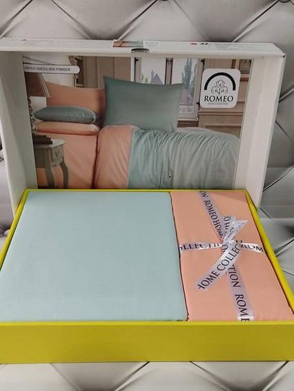 Постельное белье Romeo Ran.WATER GREEN AND POWDER Ранфорс Хлопок Евро размер