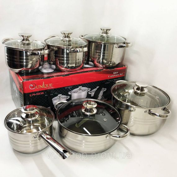 Набір каструль хорошої якості UNIQUE, Каструлі з нержавіючої сталі, Каструлі з кришками BU-49 | Зображення 8
