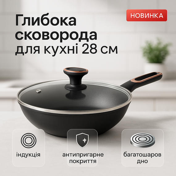 Сковорода з алюмінієвим корпусом Magio MG-1168 28 см, Алюмінієва каструля-сковорода RS-70