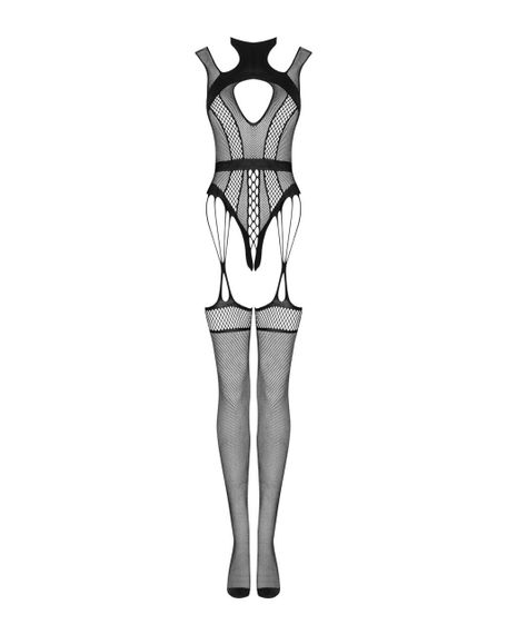 Ажурний бодістокінг з отворами Obsessive Bodystocking G327 black S/M/L, чорний, комбінезон, з доступ | Зображення 4