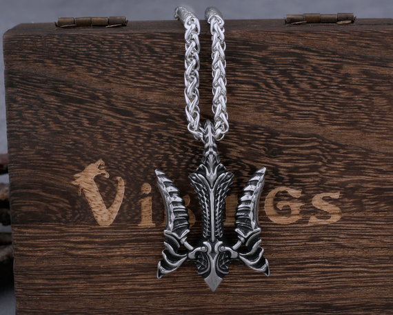 Кулон підвіска Vikings Poseidon тризуб Посейдона, герб України з ланцюжком - Silver | Зображення 4