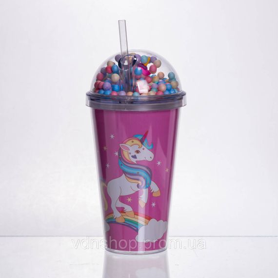 Пластикова склянка з трубочкою та кришкою 400 (мл) багаторазова пластикова склянка Малиновий HP-18-2P