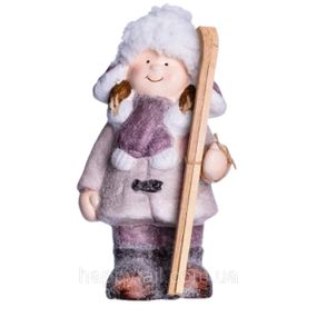 Новогодняя фигурка Девочка с лыжами из фарфора 12×8×23 (см) новогодний декор для дома, квартиры, офиса CR-5-1