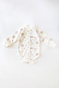 Боді з начосом для новонароджених з довгим рукавом на кнопках, принт Сафарі 86