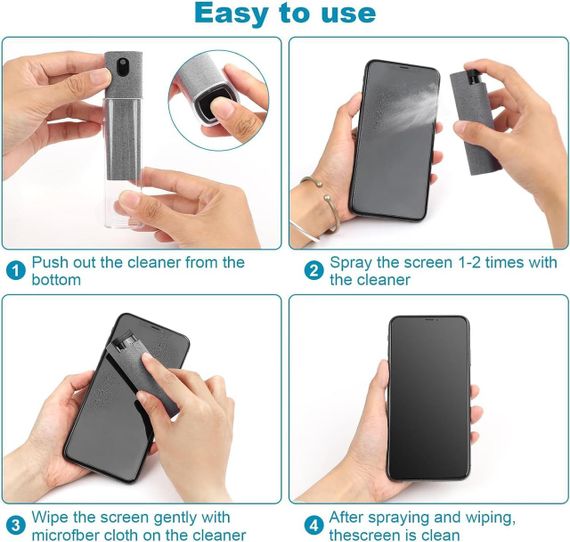 Средство для очистки экранов Acuvar 3-в-1: спрей, микрофибра, футляр для телефона, ноутбука, ТВ, авто, экранов | Зображення 1