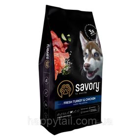 Корм Savory Junior Large для молодых собак крупных пород, индейка и курица, холистик 12 кг