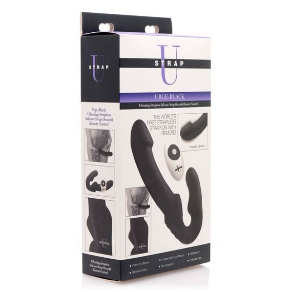 Безремневий страпон із пультом Urge Strapless Strap-On Vibrator чорний | Зображення 4