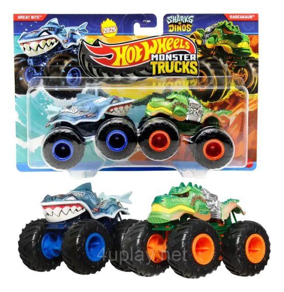 Подарунковий набір 2 монстр-траки - акула та динозавр - Hot Wheels Great Bite vs Rageasaur