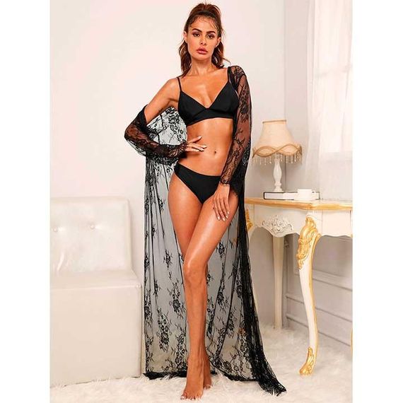 Еротичні гіпюровий халатик у підлогу — S/M — Еротична білизна | Зображення 1