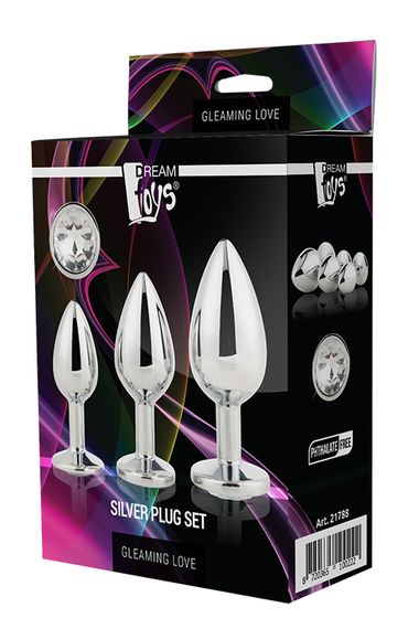 Набір анальних пробок Dream Toys GLEAMING LOVE SILVER PLUG SET, Сріблястий | Зображення 1