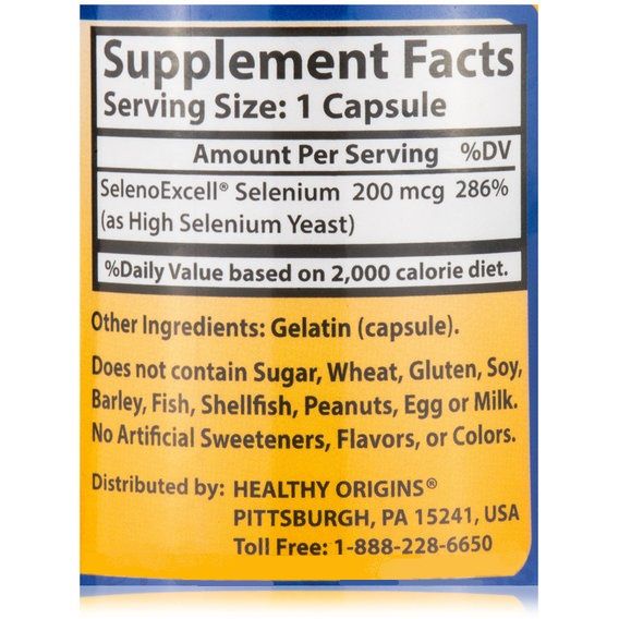 Селен Healthy Origins Seleno Excell Selenium 200 mcg 180 Caps | Зображення 1