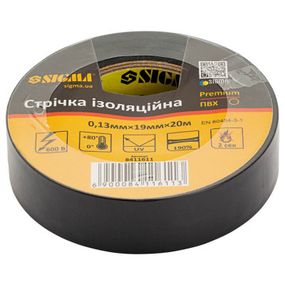 Изоляционная лента Sigma ПВХ черная 0.13мм*19мм*20м Premium (8411611)