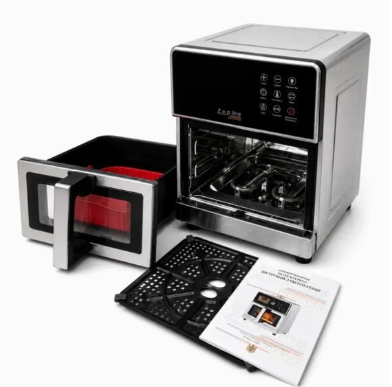 Аэрофритюрница Zepline ZP-00355 Silver Max Pro-3 сенсорная мультипечь Air Fryer 13 л 10 программ силиконовая форма 2200 Вт Черная | Зображення 3