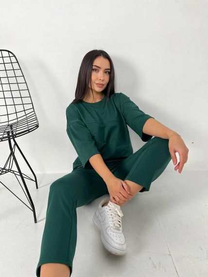 Женский спортивный прогулочный костюм с укороченными штанами NB24003 зеленый (бутылка), размер 46/48 | Зображення 3