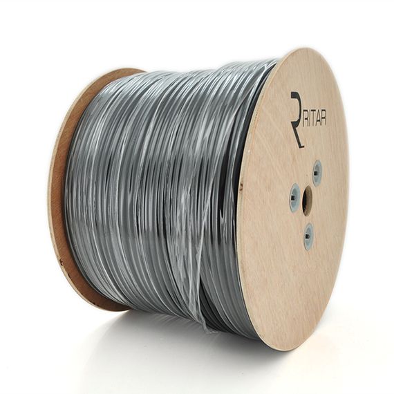 Кабель коаксіальний з живленням RITAR B305-RG690CU + 2x0.5mm CU, 1,02 мм.CU, 64x0.12m CCA, 75 Ом, FPE, оболонка 6,91мм чорні PVC, котушка 305м Q1