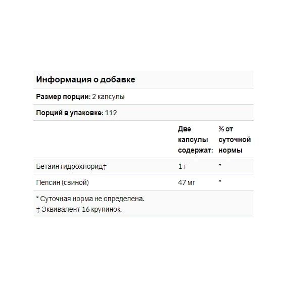 Бетаїну гідрохлорид Thorne Research Betaine HCL & Pepsin 225 Caps THR-41502 | Зображення 2