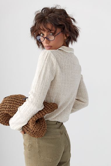 В'язане поло з довгими рукавами - бежевий цвет, ONE SIZE (є розміри) | Зображення 1