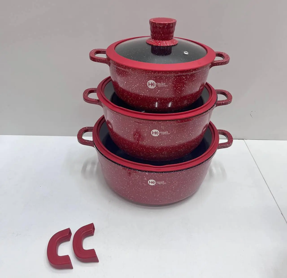 Набір посуду з гранітним антипригарним покриттям Higher Kitchen HK-325 (Чорний, червоний) | Зображення 5