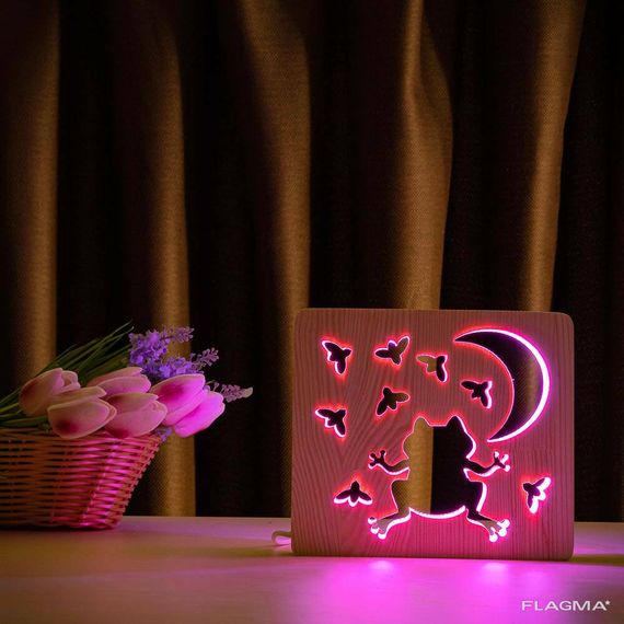 Светильник ночник ArtEco Light из дерева LED "Лягушка и сверчки" с пультом и... | Зображення 8