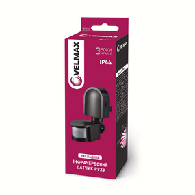 Датчик руху VELMAX V-ІМS-13, AC220V, кут 180°, (ST10F), чорний 29-22-13