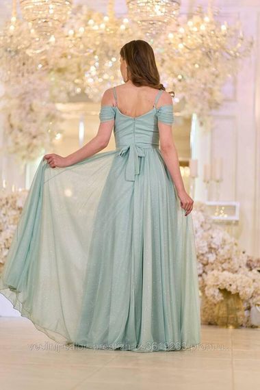 М’ятна Вечірня Сукня Шифон Блиск Максі | Зображення 2