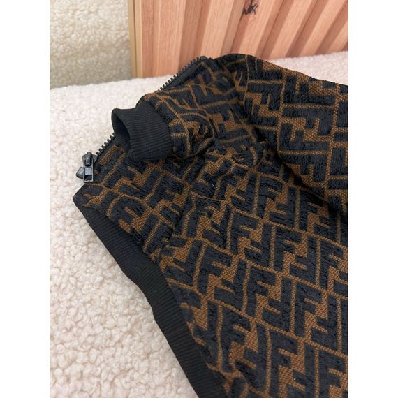 Брендовая джинсовая куртка для собак FENDI на шелковом подкладе, на змейке, коричневая | Зображення 1