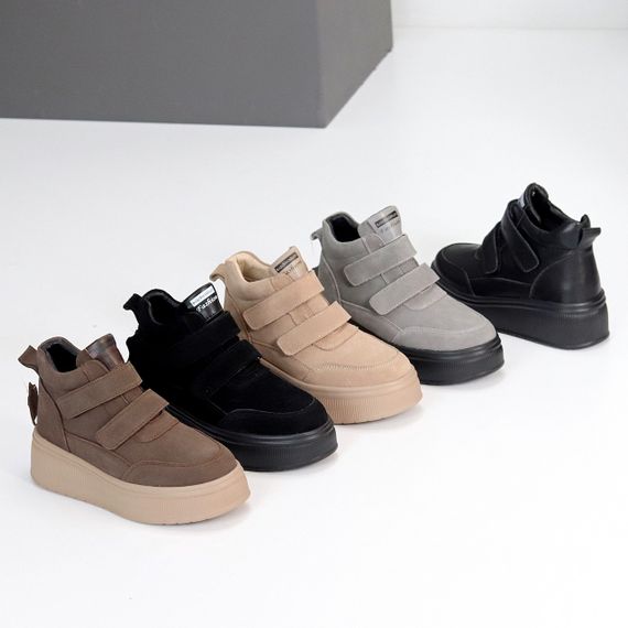 Спортивні чорні зимові черевики натуральна замша на липучках | Зображення 9