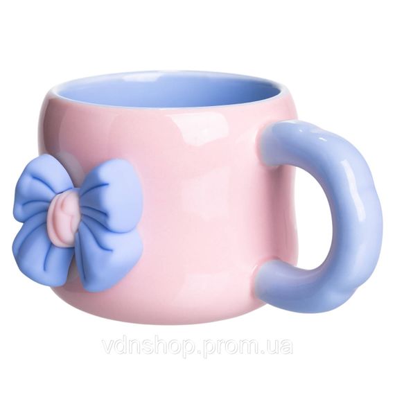 Кубок порцелянова з магнітом Бант 400 (мл) подарункова кружка прикольна чашка для дітей на подарунок Рожевий з блакитним FM-52C | Зображення 1