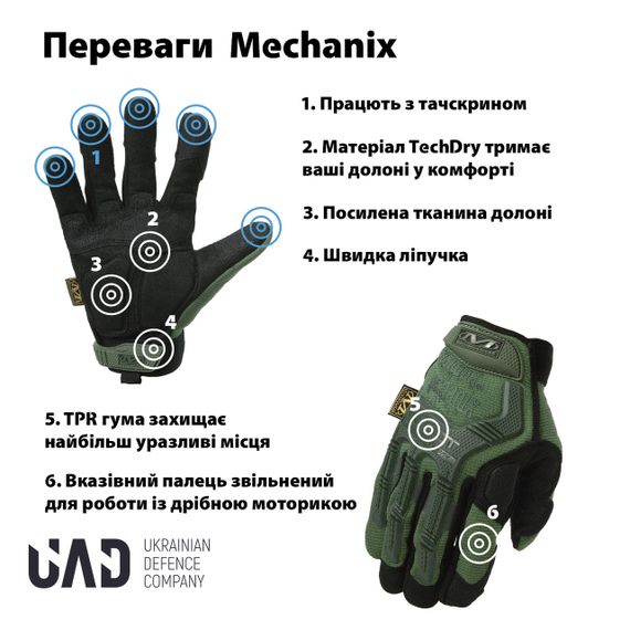 Рукавички тактичні повнопалі M-PACT сенсорні Mechanix UAD Олива L | Зображення 2