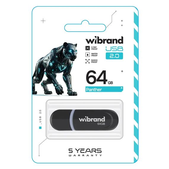 USB флеш накопичувач Wibrand 64GB Panther Black USB 2.0 (WI2.0/PA64P2B) | Зображення 1