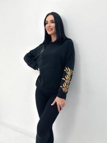 Женское весеннее худи с принтом колоски GF4195 цвет черный, размер 42/44