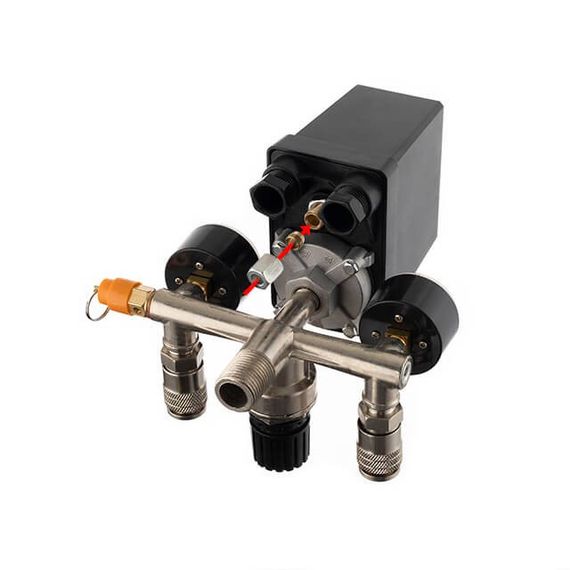 Пресостат 380 В (блок автоматики компресора) 10 bar у зборі, (пресостат, редуктор, 2 манометри,1 | Зображення 6