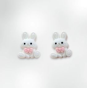 Серьги клипсы детские для ушей без пробивания Белый Милый Зайка 1.5 см