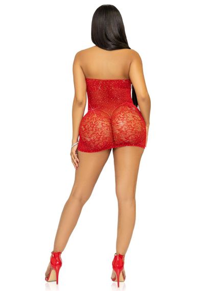 Платье-сетка со стразами Leg Avenue Rhinestone halter mini dress Red, открытая спина, one size Sex Aura | Зображення 6