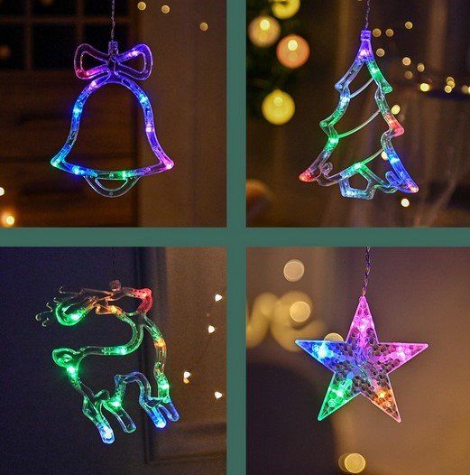 Гірлянда-штора кольорова з формами дзвіночок, ялинка, олень 12 PCS light 30 XPRO (GR- 44_296) | Зображення 3