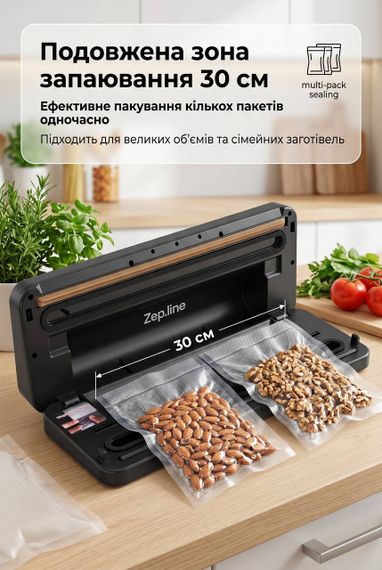 Вакуумный упаковщик 200Вт с сенсорным дисплеем / Вакууматор для продуктов Zepline ZP-00374 | Зображення 4