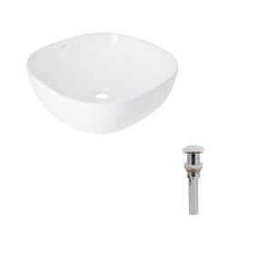 Комплект Qtap Kolibri: Раковина накладна 400x400x140 мм, White, квадратна + Донний клапан Pop-up PU02