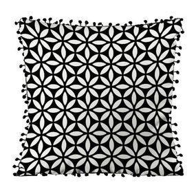 Подушка из мешковины с помпонами Цветочный узор 45x45 см (45PHBP_23M002)
