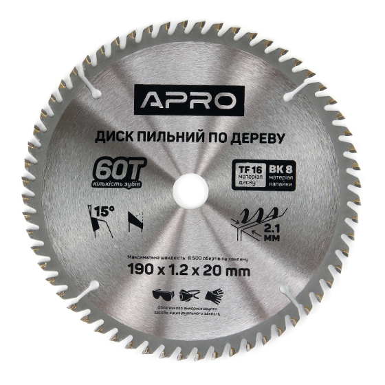 Диск пиляльний для дерева d190 мм*20 (16) мм 60T New APRO | Зображення 1