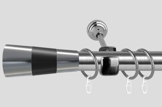 Карниз для штор металевий, однорядний 19 мм , Сталь Валео (сталь+чорний) 200 див.