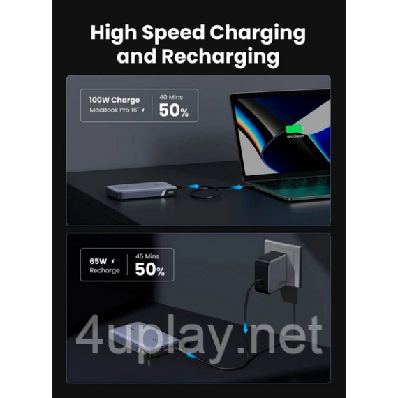 Повербанк UGREEN Nexode Power Bank 20000mAh 100W с кабелем и чехлом | Зображення 4