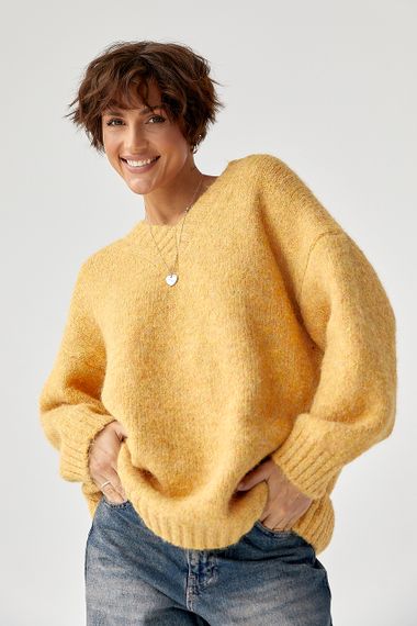 В'язаний пуловер у вільному фасоні - гірчичний цвет, ONE SIZE (є розміри)