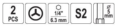 Насадка отвертки бита TRI-WING 1/4 № 0/1 х 100 мм 2шт YATO YT-0493 | Зображення 2