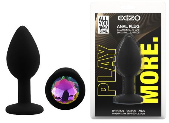 Силиконовая анальная пробка EGZO - Silicone Black Round Plug Rainbow, size S Sex Aura