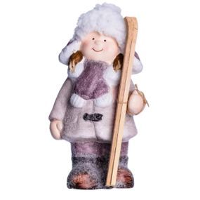 Новогодняя фигурка Девочка с лыжами из фарфора 12×8×23 (см) новогодний декор для дома, квартиры, офиса CR-5-1