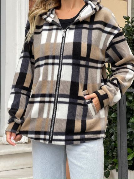 Женская теплая флисовая рубашка в клетку ALI302 цвет бежевый, размер 42/46 | Зображення 3