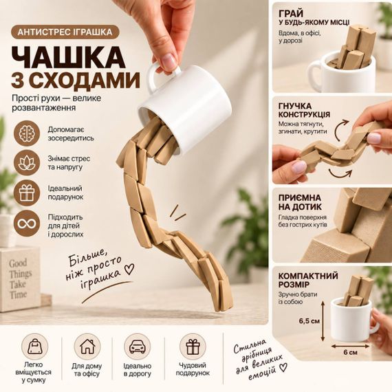 Чашка-антистрес зі сходами 3D 2681824 6.5х6 см біла | Зображення 1
