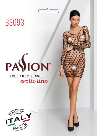 Платье крупная сетка с глубоким декольте и длинными рукавами BS093 черный Sex Aura | Зображення 4